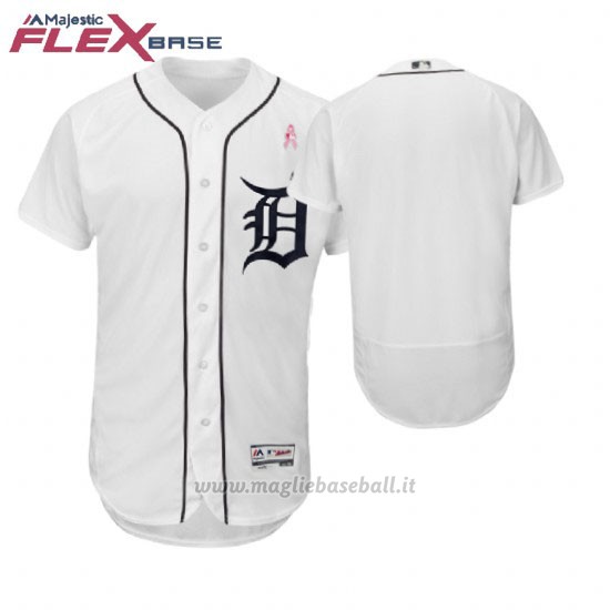 Maglia Baseball Uomo Detroit Tigers Bianco 2018 Dia de la Madre Flex Base